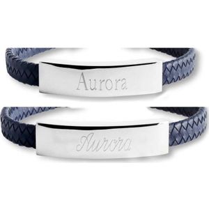Gravure op RVS Voorzijde Lederen Aurora Armband
