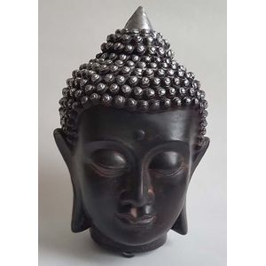 Kleine Thaise Boeddha Hoofd Urn Zwart-Zilver (0.5 liter)