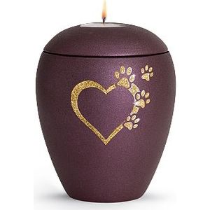 Kaarshouder Dieren Urn, Fluweel Berry, Hart met Pootjes (1.5 liter)