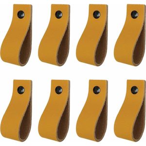 8x Leren handgrepen 'de lus' XS - OKERGEEL (12,6 x 2,5 cm) - incl. 3 kleuren schroefjes (handgreepjes - leren grepen - greepjes - leren lusjes)