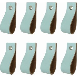 8x Leren handgrepen 'de lus' XS - LICHTBLAUW (12,6 x 2,5 cm) - incl. 3 kleuren schroefjes (handgreepjes - leren grepen - greepjes - leren lusjes)
