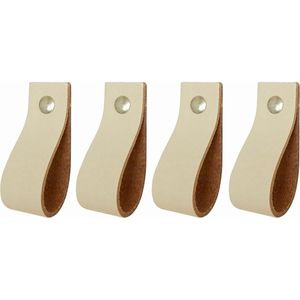 4x Leren handgrepen 'de lus' maat S - CREME  (15,8 x 2,5 cm) - incl. 3 kleuren schroefjes (handgreepjes - leren grepen - greepjes - leren lusjes)
