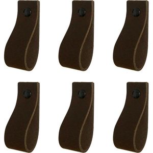6x Leren handgrepen 'de lus' - maat M (19 x 2,5 cm) -  DONKERBRUIN - incl. 3 kleuren schroefjes (handgreepjes - leren grepen - greepjes - leren lusjes)