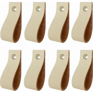 8x Leren handgrepen 'de lus' - maat M (19 x 2,5 cm) -  CREME - incl. 3 kleuren schroefjes (handgreepjes - leren grepen - greepjes - leren lusjes)