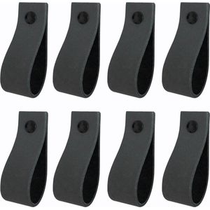 8x Leren handgrepen 'de lus' - maat M (19 x 2,5 cm) -  DONKERGRIJS - incl. 3 kleuren schroefjes (handgreepjes - leren grepen - greepjes - leren lusjes)