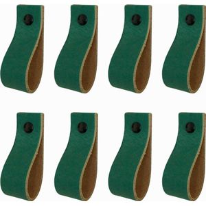 8x Leren handgrepen 'de lus' - maat M (19 x 2,5 cm) -  ZEEGROEN - incl. 3 kleuren schroefjes (handgreepjes - leren grepen - greepjes - leren lusjes)
