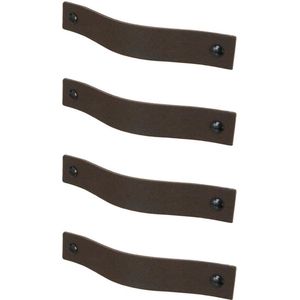 4x Leren handgrepen 'platte greep' XS - DONKERBRUIN (12,6 x 2,5 cm) - incl. 3 kleuren schroefjes (handgreepjes - leren grepen - greepjes - leren lusjes)
