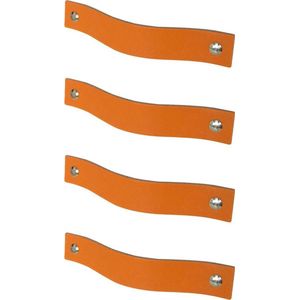 4x Leren handgrepen 'platte greep' XS - ORANJE (12,6 x 2,5 cm) - incl. 3 kleuren schroefjes (handgreepjes - leren grepen - greepjes - leren lusjes)