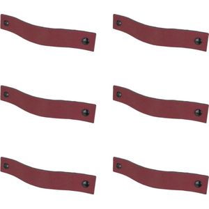 6x Leren handgrepen 'platte greep' XS - BORDO (12,6 x 2,5 cm) - incl. 3 kleuren schroefjes (handgreepjes - leren grepen - greepjes - leren lusjes)