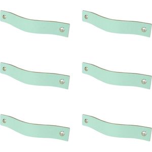 6x Leren handgrepen 'platte greep' XS - MINT (12,6 x 2,5 cm) - incl. 3 kleuren schroefjes (handgreepjes - leren grepen - greepjes - leren lusjes)