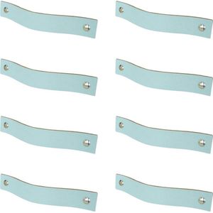 8x Leren handgrepen 'platte greep' XS - LICHTBLAUW (12,6 x 2,5 cm) - incl. 3 kleuren schroefjes (handgreepjes - leren grepen - greepjes - leren lusjes)