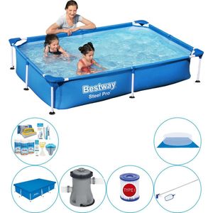 Bestway Steel Pro Rechthoekig Zwembad - 221 x 150 x 43 cm - Blauw - Inclusief Accessoires