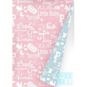 Inpakpapier Cadeaupapier licht blauw/roze K601449-1- Breedte 60 cm - m lang - Breedte 60 cm