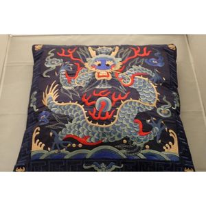 Fine Asianliving Chinese Kussenhoes Volledig Geborduurd Navy Draak 45x45cm Zonder Vulling