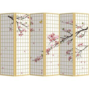 Fine Asianliving Kamerscherm B240xH180cm 6 Panelen Sakura Canvas Scherm Twee-zijdig Print Art 203-310-6