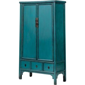 Fine Asianliving Antieke Chinese Kast Blauw Glanzend B105xD47xH189cm Chinese Meubels Oosterse Kast