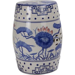 Fine Asianliving Keramische Kruk Blauw Wit Waterlelies Handgeschilderd B33xH46cm Keramiek Bijzettafel Porselein Stoel Tuinkruk