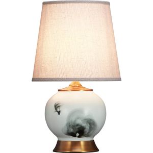 Fine Asianliving Chinese Tafellamp Gewassen Inkt Vissen Bronzen Voet D28xH47cm