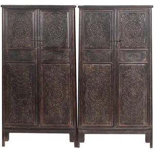 Fine Asianliving Antieke Chinese Bruidskasten Set/2 Handgesneden B86xD39xH168cm Chinese Meubels Oosterse Kast