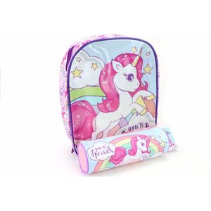Rugzak Unicorn + pennen etui | Meisjes backpack school | Roze Eenhoorn BP04
