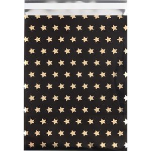 Cadeauzakjes plastic, geschenkzakjes, 25x33,5+3cm ZWART/GOUD (50 stuks)