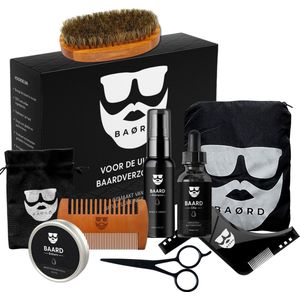BAØRD Ultieme Baardverzorging Set Incl Baardolie – Baardkam - Baardborstel – Baardbalsem – Baardshampoo – Baardschort – Styler – Schaar - Baardset – Baardgroei - Baard - Valentijn Cadeau Voor Man – Beard Kit Cadeautje – Valentijnsdag - Giftset Mannen