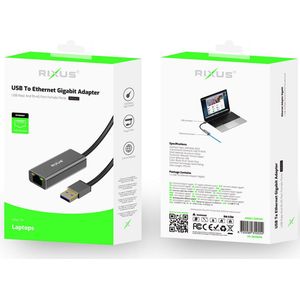 Rixus - USB 3.0 Gigabit Netwerkkaart naar RJ45 Connector - Grijs