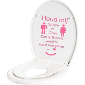 Wc Sticker Houd Mij Schoon En Clean - Roze - 18 x 27 cm - toilet alle
