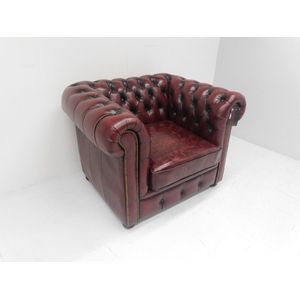 Chesterfield fauteuil - ""Springfield"" - Antiek Leder - Burgundy (Bordo rood)