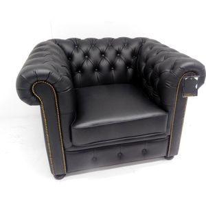 Chesterfield Fauteuil - ""SPRINGFIELD"" - Rundleder zwart (mat)