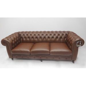 Chesterfield bank ""Cambridge"" - 3 zits met 3 kussens - Vintage rundleer Brown