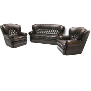 Chesterfield klassiek bankstel NEW CASTLE 3+1+1 zits leder Brown