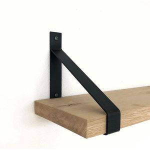 GoudmetHout Massief Eiken Wandplank - 80x25 cm - Industriële Plankdragers - Staal - Mat Blank