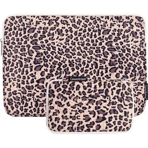 Laptop Sleeve 15.6 inch Luipaard Panterprint Bruin-Mocca + Accessoires Etui