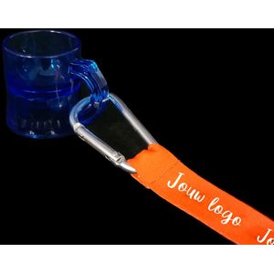 Keycords bedrukken met bedrukt shotglas -  Fluoriserend blauw