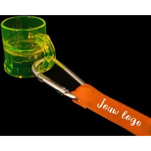Keycords bedrukken met bedrukt shotglas -  Fluoriserend geel