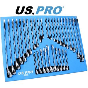 Ringsteeksleutelset met metrisch en SAE (engelse maten) in foam inlay voor gereedschapswagens 32-delig