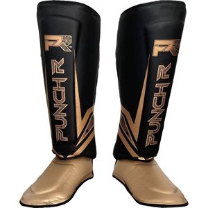 PunchR™ Electric Muay Thai Kickboks Scheenbeschermers Zwart Goud Microfiber - XS