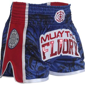 Fluory Sak Yant Tiger Kickboks Broekje Blauw Rood - S