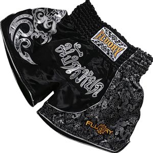 Fluory Muay Thai Short Kickboks Broek Zwart Zilver MTSF15