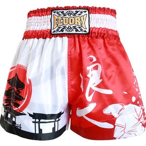 Fluory Muay Thai Short Kickboks Broek Samurai Rood Wit MTSF24 - XXL