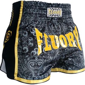 Fluory Muay Thai Short Kickboks Broek Zwart Geel MTSF29 - S