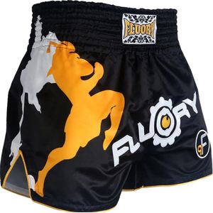 Fluory Muay Thai Short Kickboks Broek Zwart Geel MTSF33 - XL