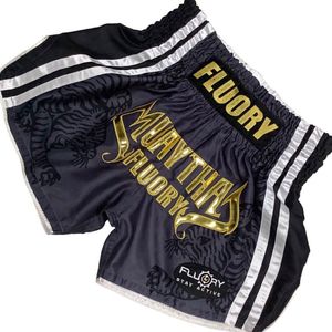 Fluory Sak Yant Tiger Muay Thai Shorts Grijs Goud MTSF98 - L