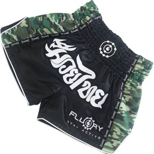 Fluory Kickboks Broekje Muay Thai Short Zwart Camo Groen - L