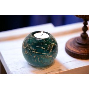Waxinelichthouders Mini Urn Groen met bladgoud Theelichtje
