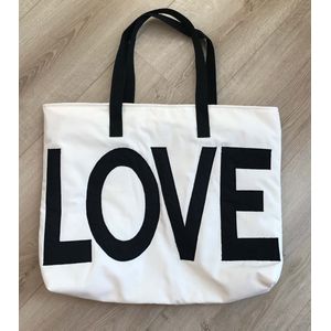 Dedicated creations, Love tas, ecru/zwart, shopper, strandtas, weekend tas, schoudertas