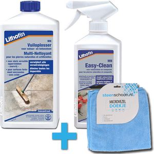 Lithofin reinigingsset voor werkbladen - MN Vuiloplosser 1L + Easy clean 500ml + GRATIS microvezel doekje van Steenschoon