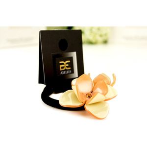 Luxe Haarelastiek twee Camelia's in geschenkdoos (creme-beige)