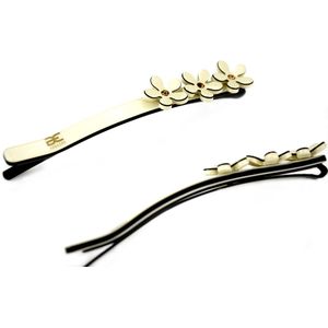 Luxe haar schuifspeldje bloemjes & strass (2-set) crème-wit.